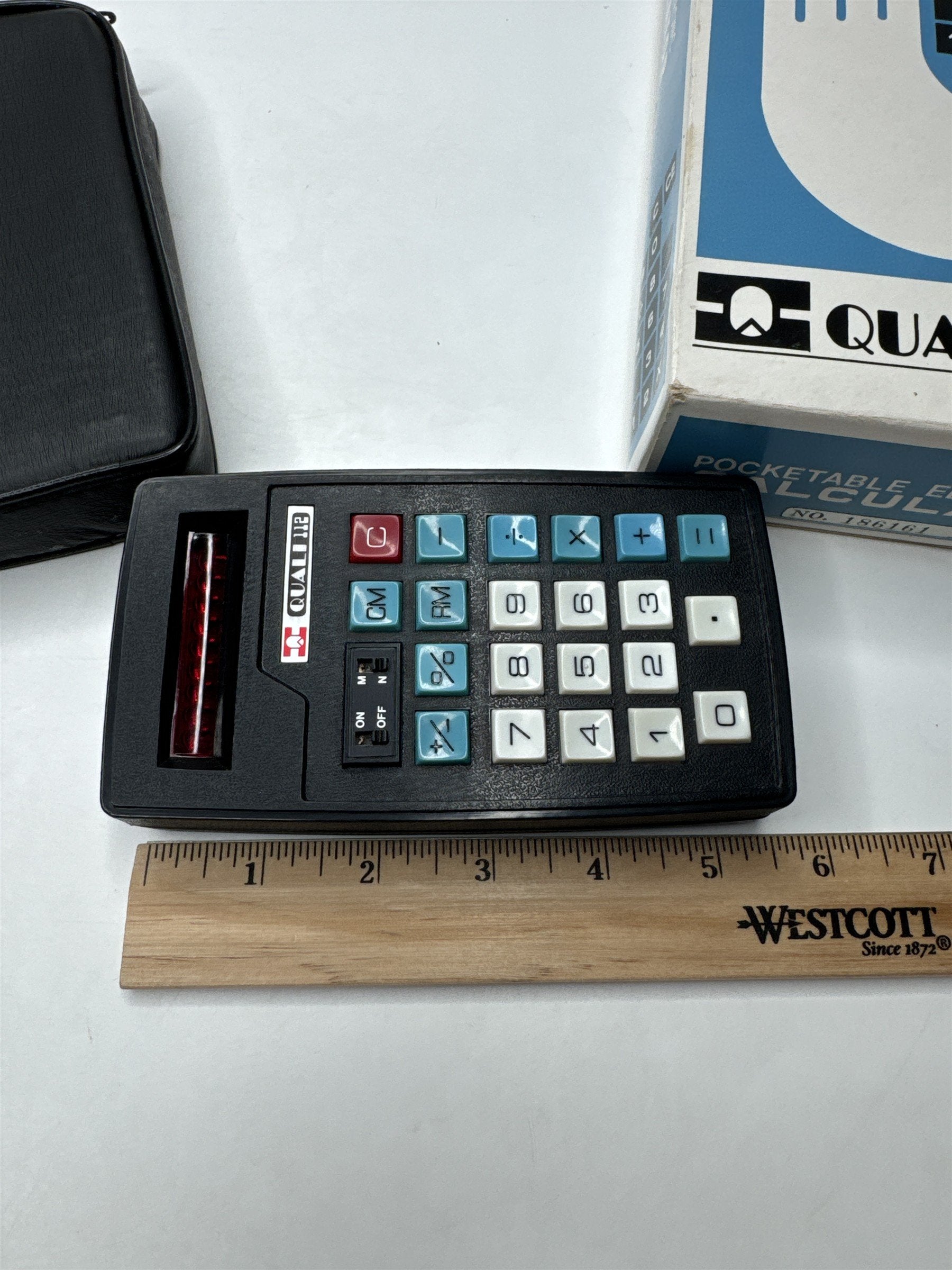 Vintage Qualitron Quali QI-112 Calculator Handheld LED Display Retro