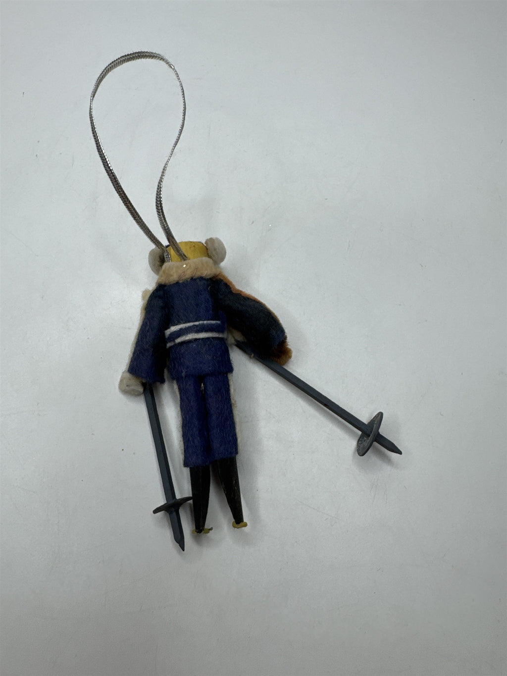 Vintage Skier Ornament Felt Wood Figural Christmas Holiday Winter Sports