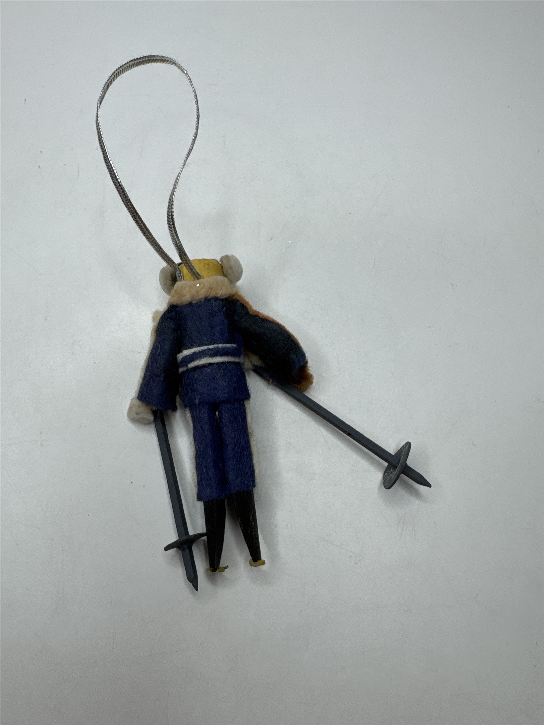 Vintage Skier Ornament Felt Wood Figural Christmas Holiday Winter Sports