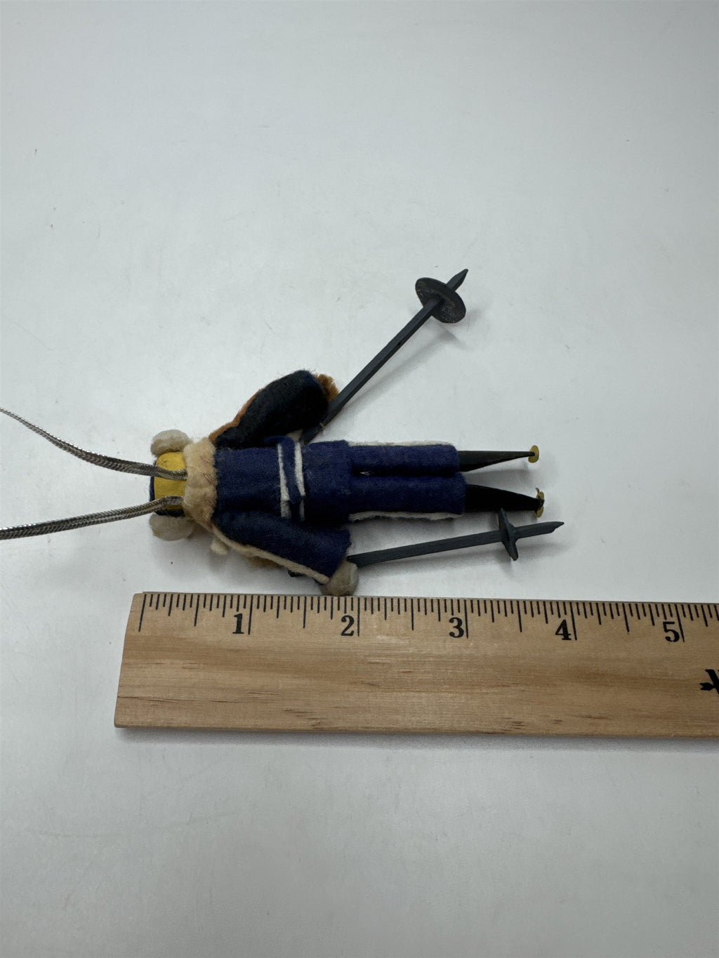 Vintage Skier Ornament Felt Wood Figural Christmas Holiday Winter Sports