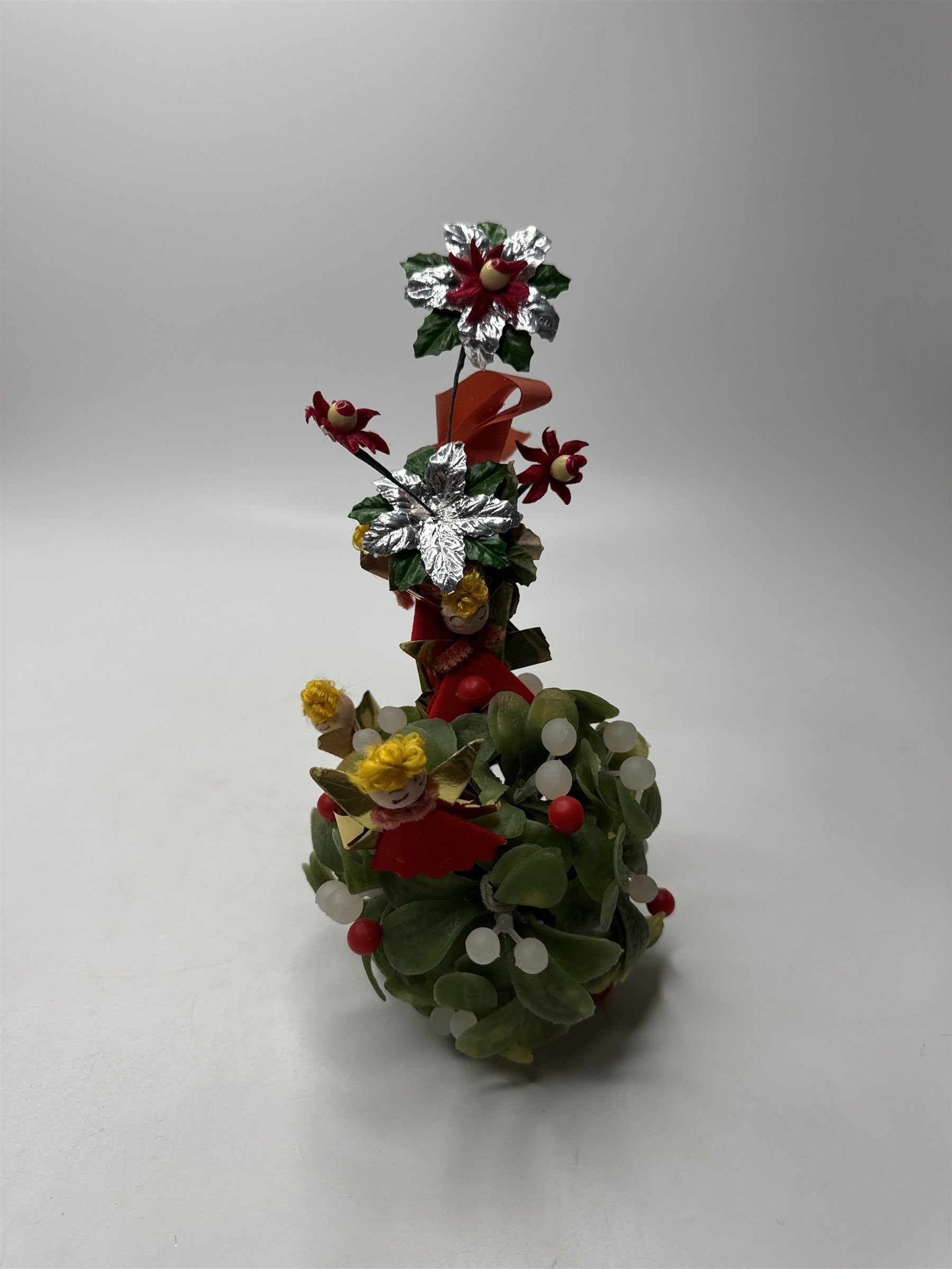 Vintage Felt Angels Mistletoe Kissing Ball Hanging Ornament Christmas Decor