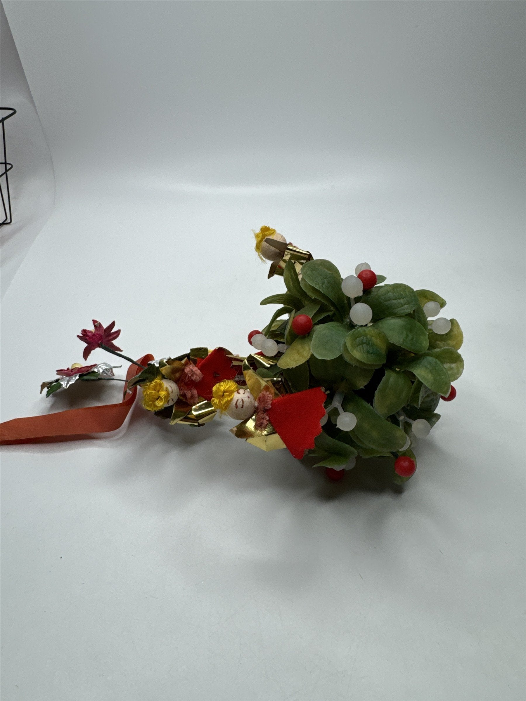 Vintage Felt Angels Mistletoe Kissing Ball Hanging Ornament Christmas Decor