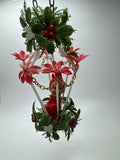 Vintage Elf Pixie Birdcage Ornament Christmas Figural Felt Faux Floral Kitsch