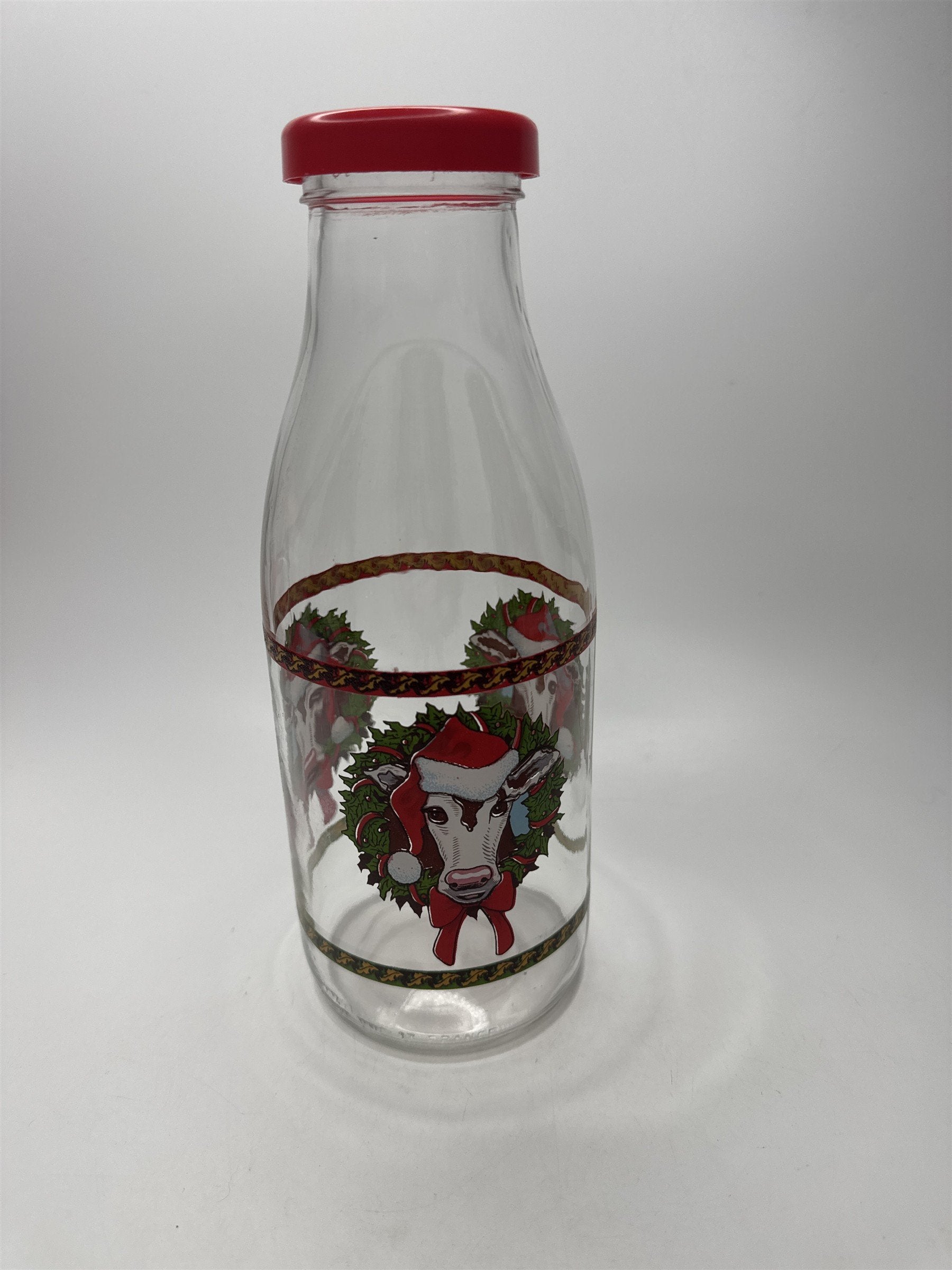 Vintage Cow Glass Milk Carafe Pitcher Decanter Christmas Holiday Figural