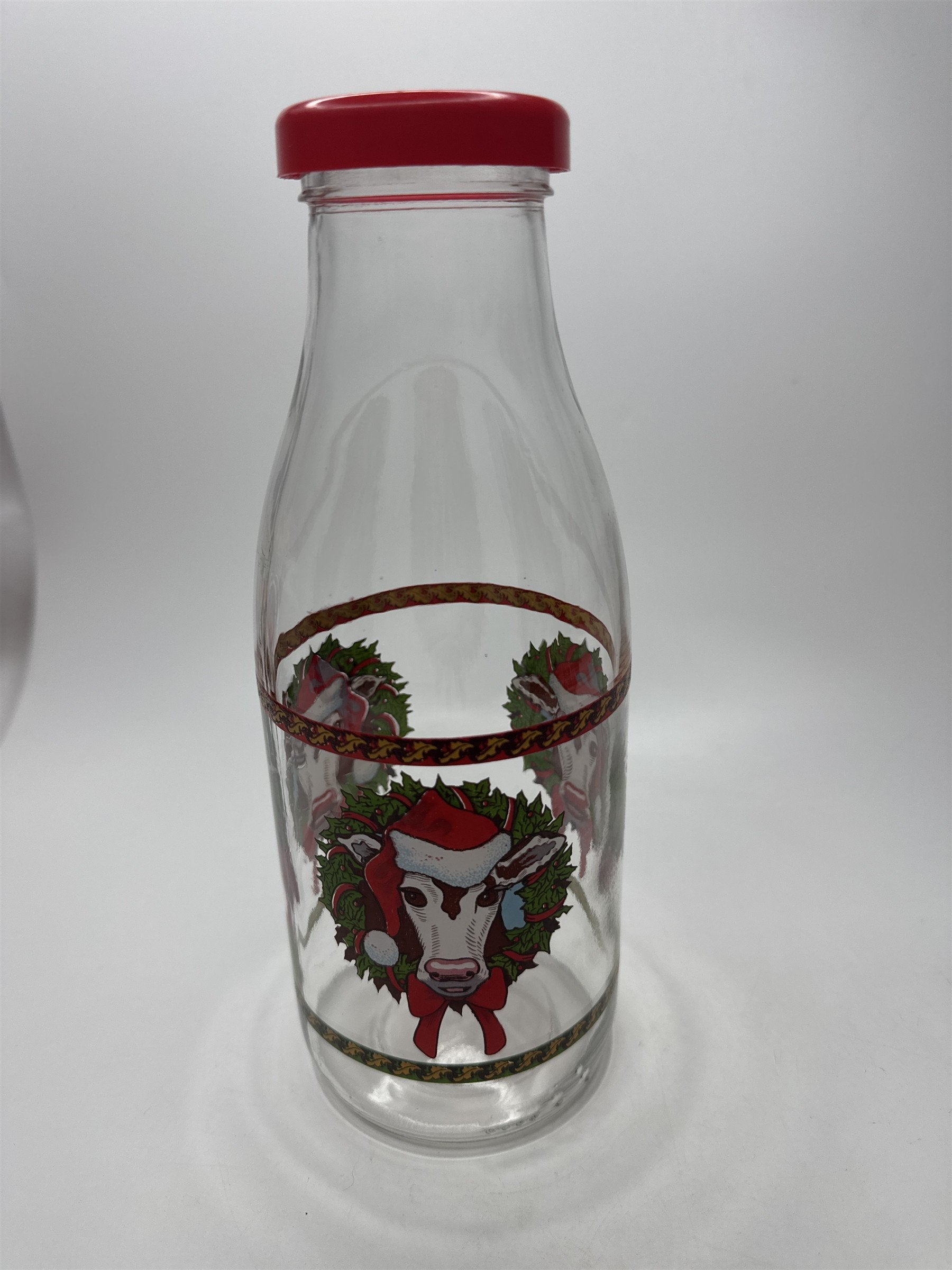 Vintage Cow Glass Milk Carafe Pitcher Decanter Christmas Holiday Figural