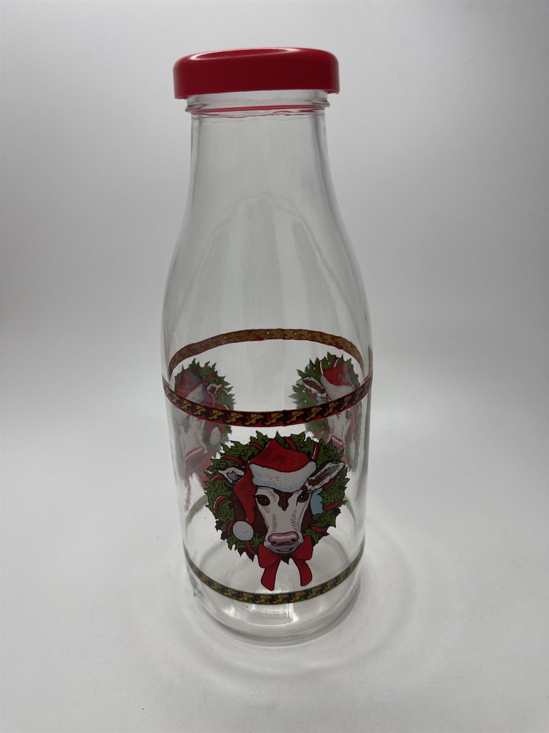 Vintage Cow Glass Milk Carafe Pitcher Decanter Christmas Holiday Figural