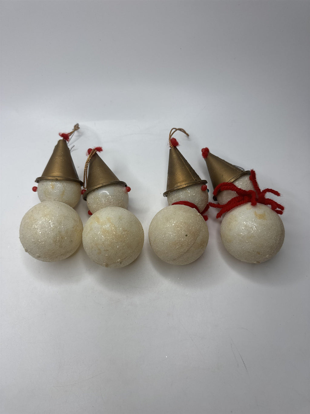 Set of 4 Vintage Hong Kong Snowmen Clown Face Ornaments Plastic Kitsch MCM