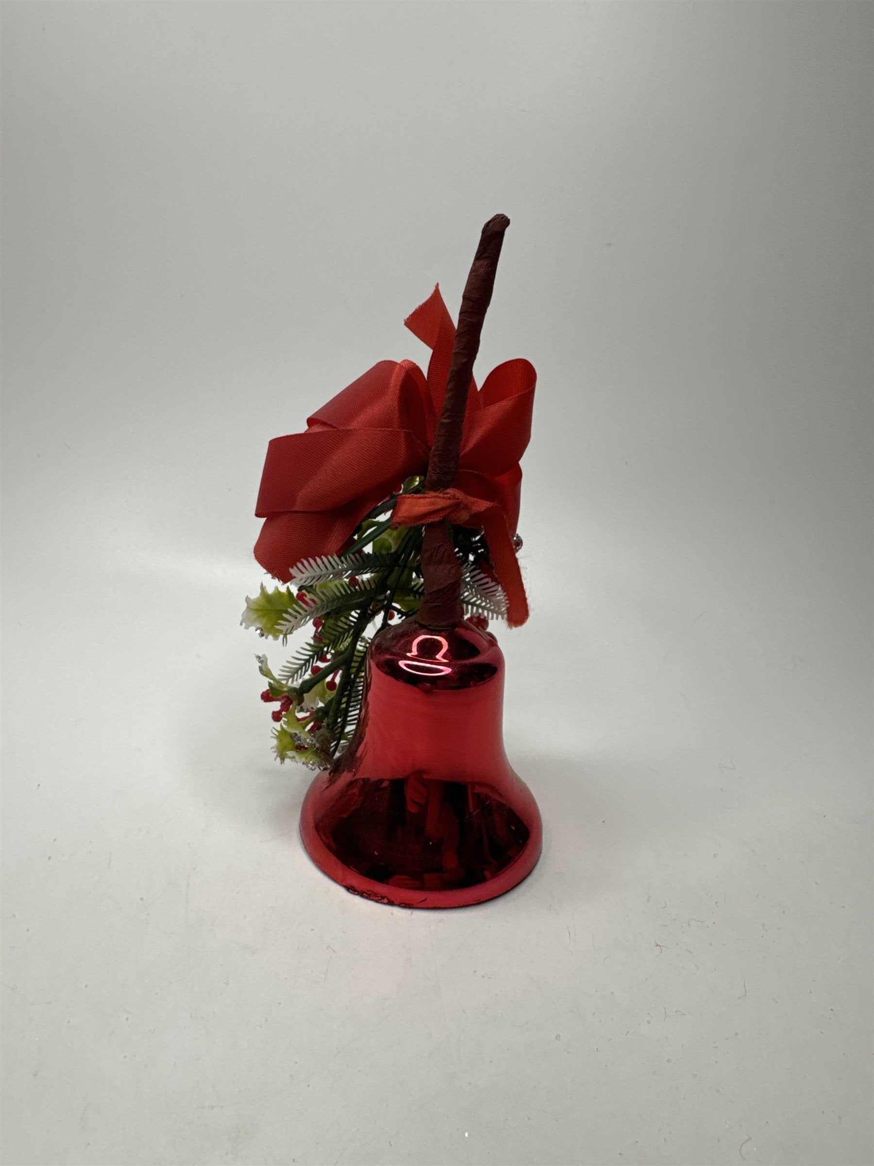 Vintage Red Metal Bell Ornament Pinecone Holly Berry Christmas Holiday Decor