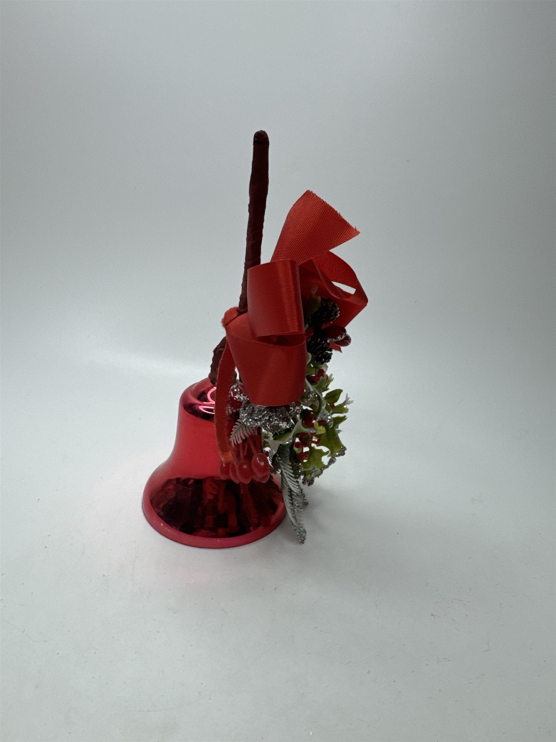 Vintage Red Metal Bell Ornament Pinecone Holly Berry Christmas Holiday Decor