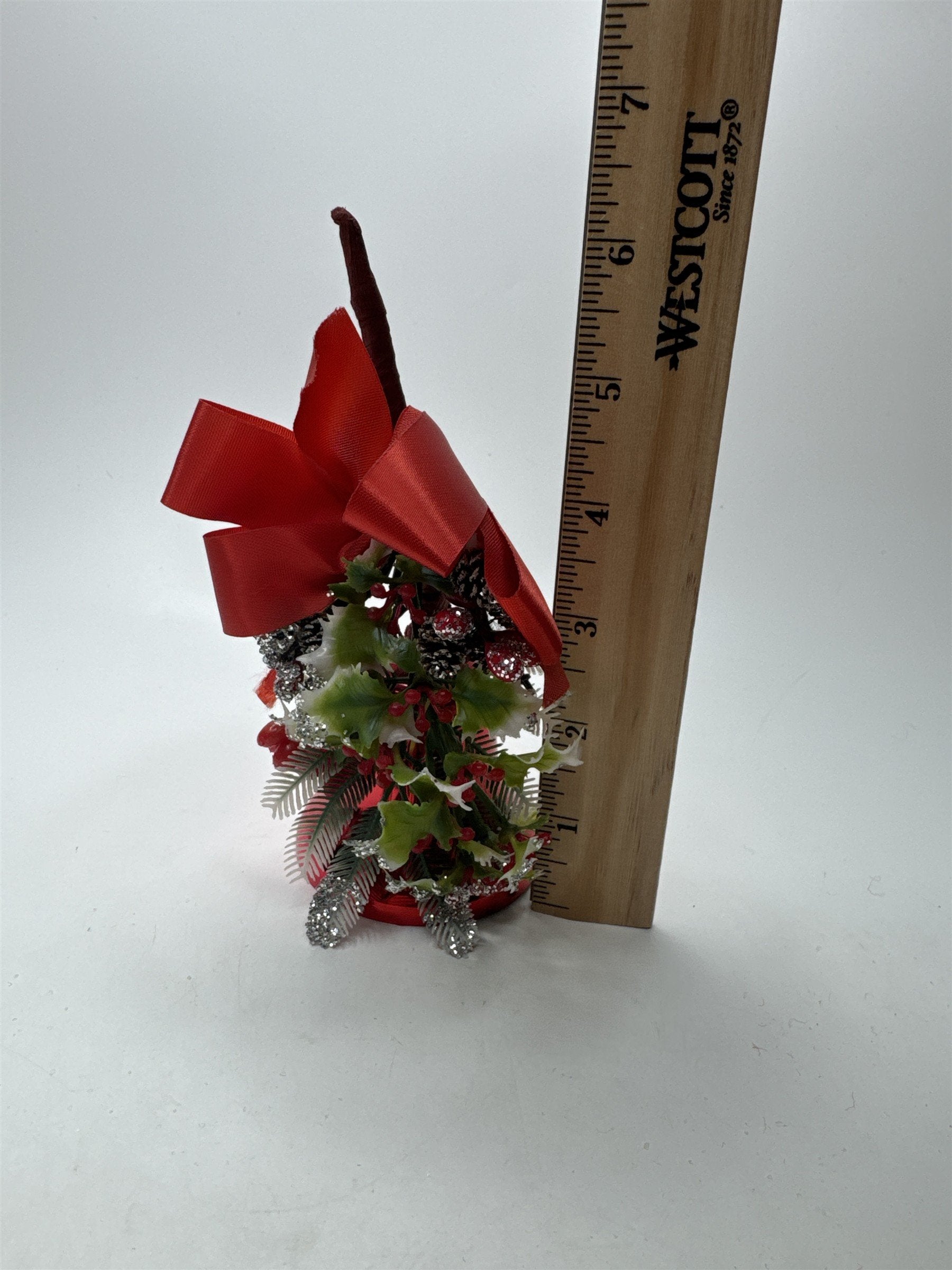 Vintage Red Metal Bell Ornament Pinecone Holly Berry Christmas Holiday Decor