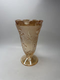 Vintage Jeanette Marigold Carnival Glass Vase Pansy Floral Footed