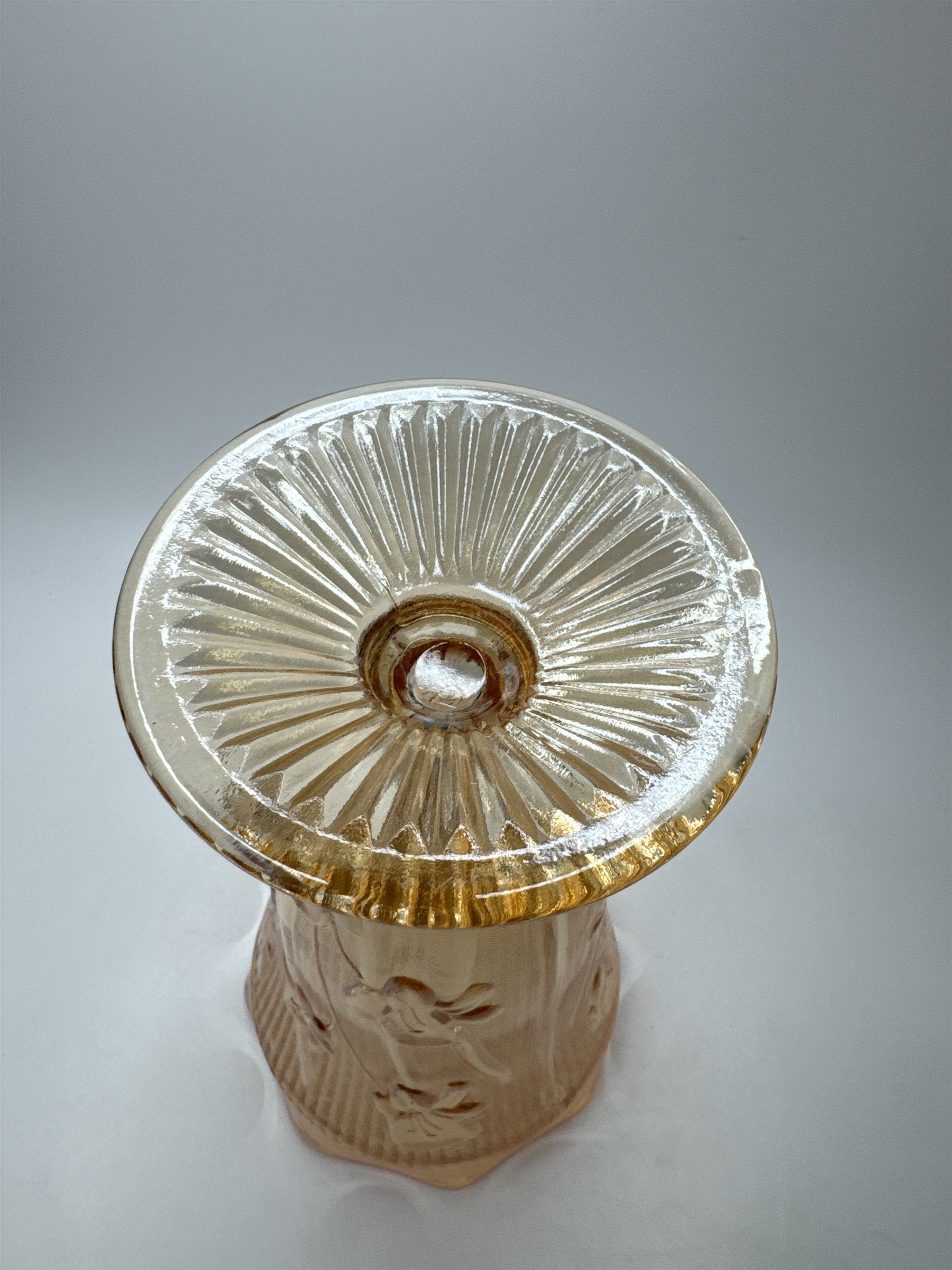 Vintage Jeanette Marigold Carnival Glass Vase Pansy Floral Footed