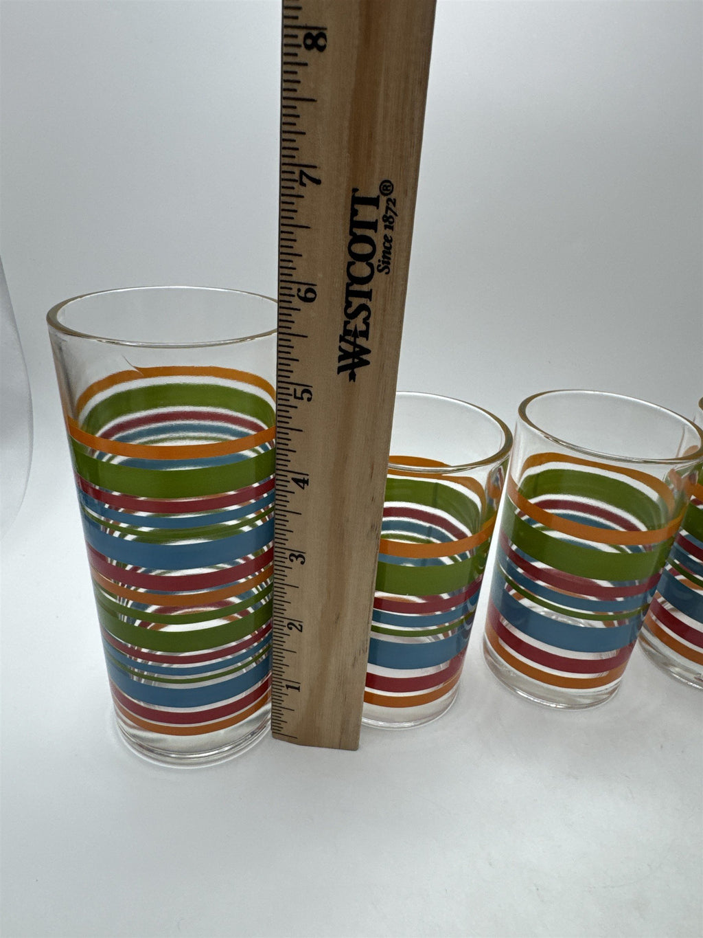 Vintage Libbey Fiesta Striped Tumblers Set 6 Mixed Sizes Barware MCM Retro