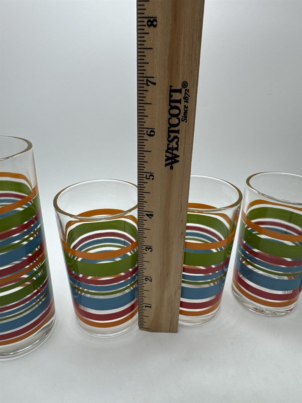 Vintage Libbey Fiesta Striped Tumblers Set 6 Mixed Sizes Barware MCM Retro