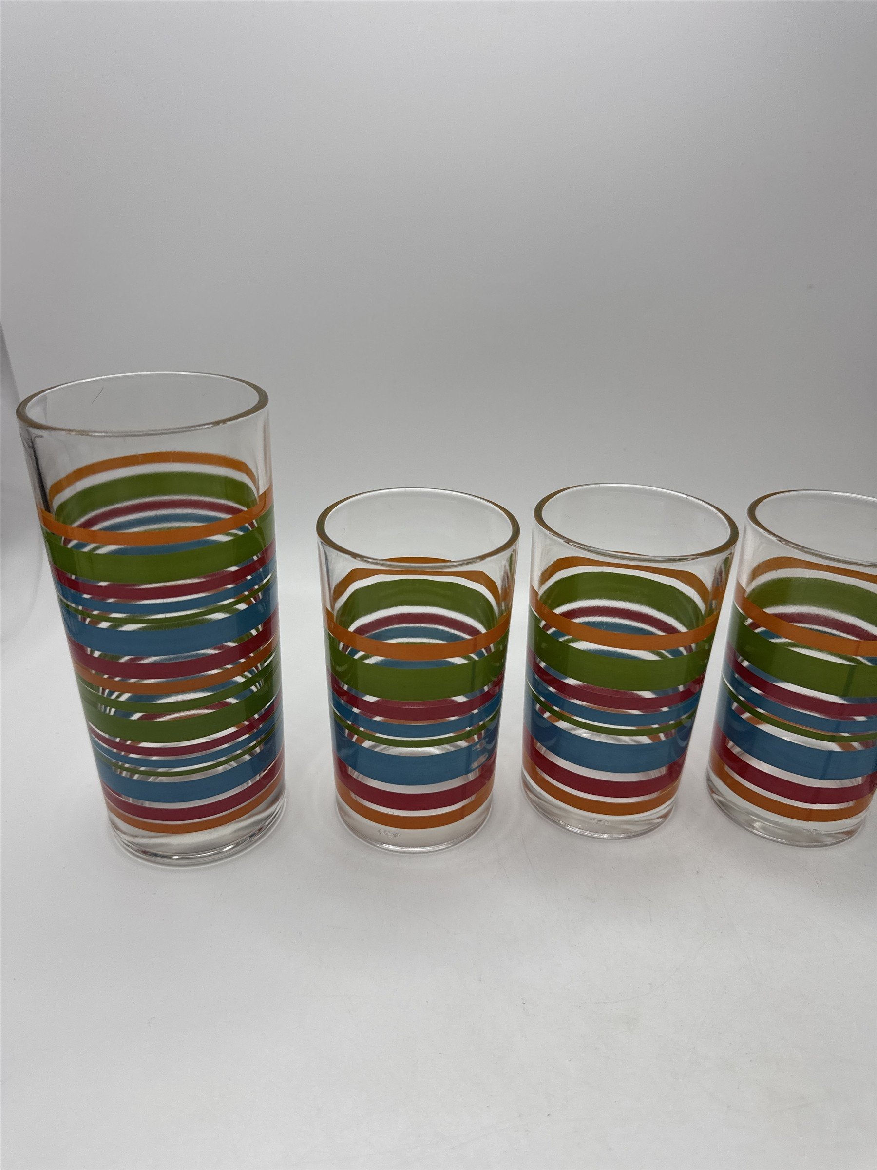 Vintage Libbey Fiesta Striped Tumblers Set 6 Mixed Sizes Barware MCM Retro