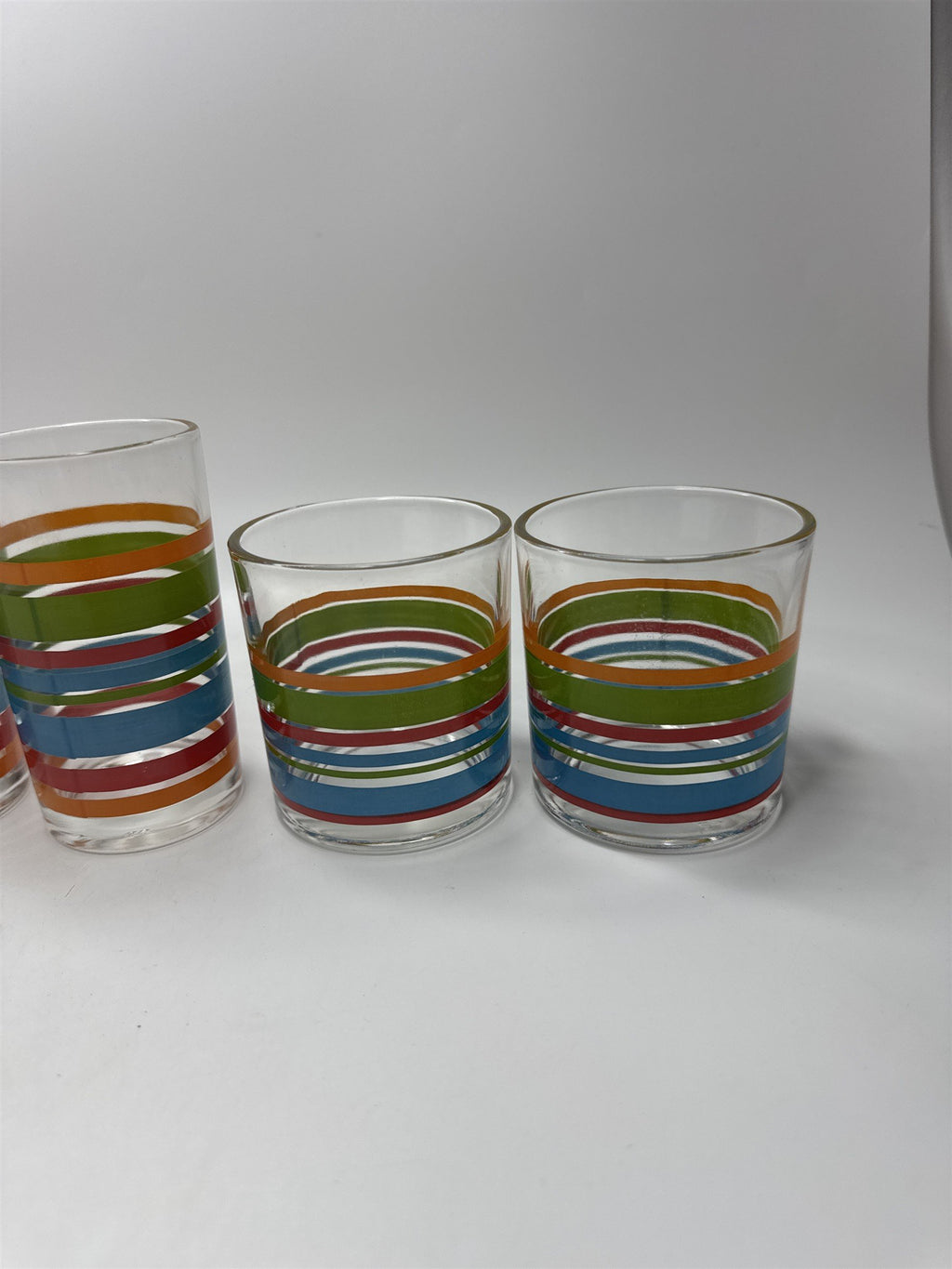 Vintage Libbey Fiesta Striped Tumblers Set 6 Mixed Sizes Barware MCM Retro