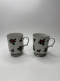 Vintage Lefton Japan Set 2 Holly Berry Mugs Footed Gold Trim Christmas