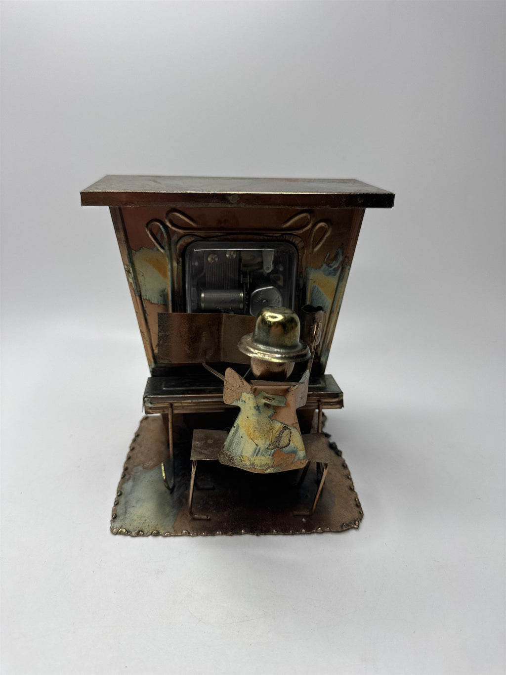 Vintage Metal Grand Piano Music Box Patina Pianist Musician Folk Art Saloon