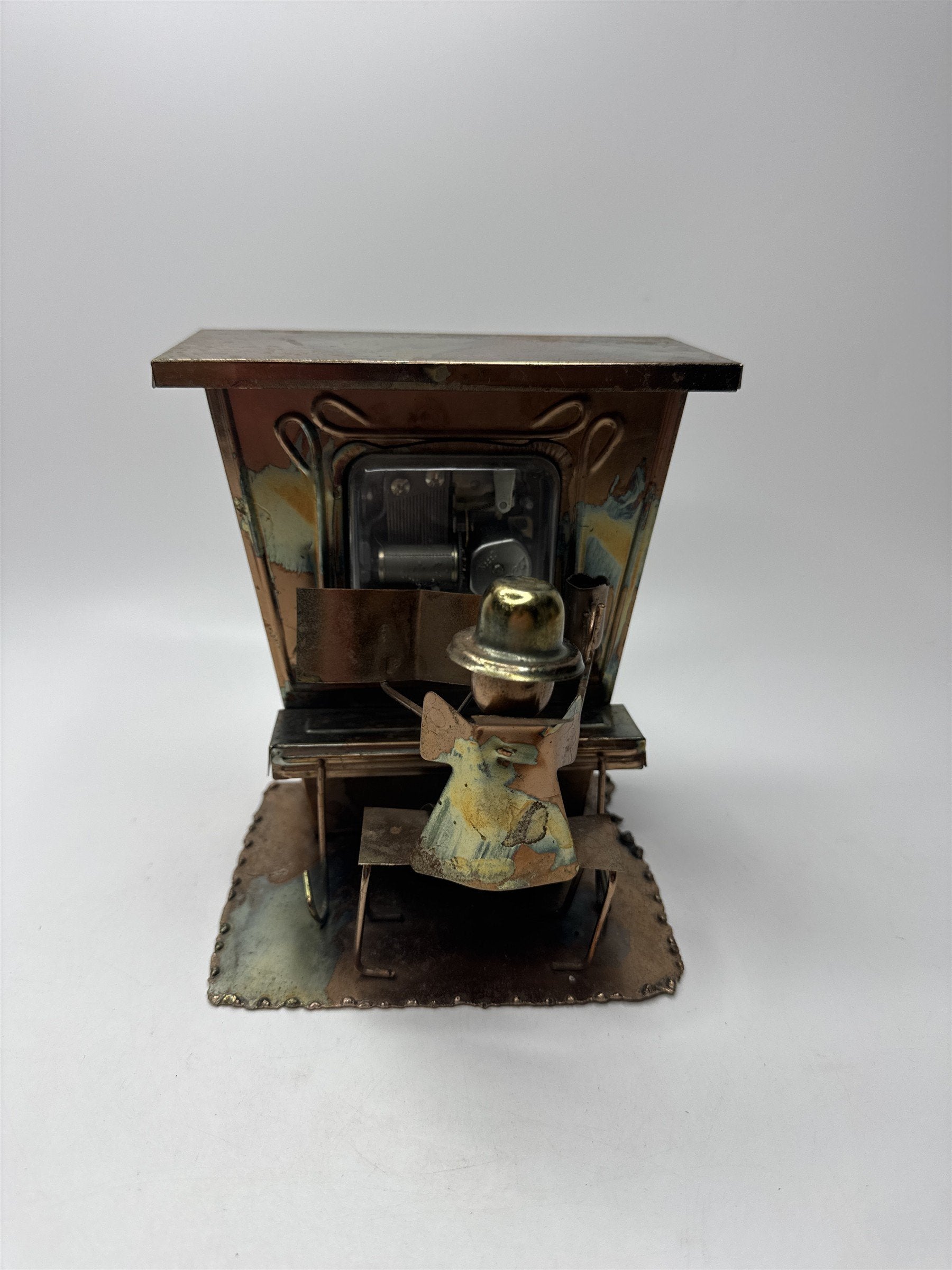 Vintage Metal Grand Piano Music Box Patina Pianist Musician Folk Art Saloon