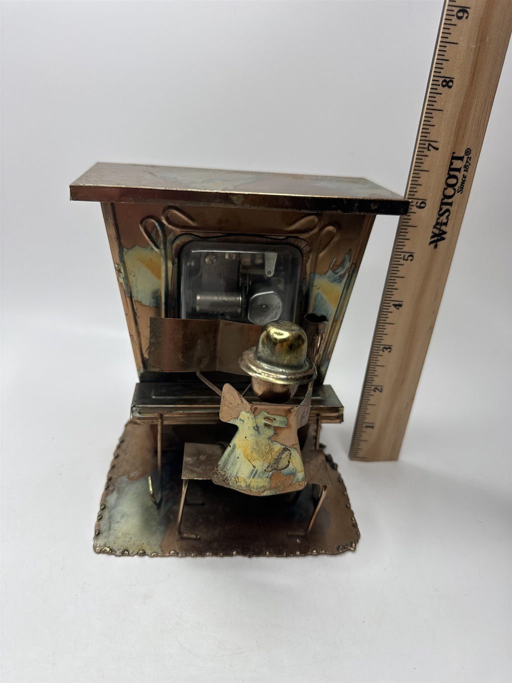 Vintage Metal Grand Piano Music Box Patina Pianist Musician Folk Art Saloon