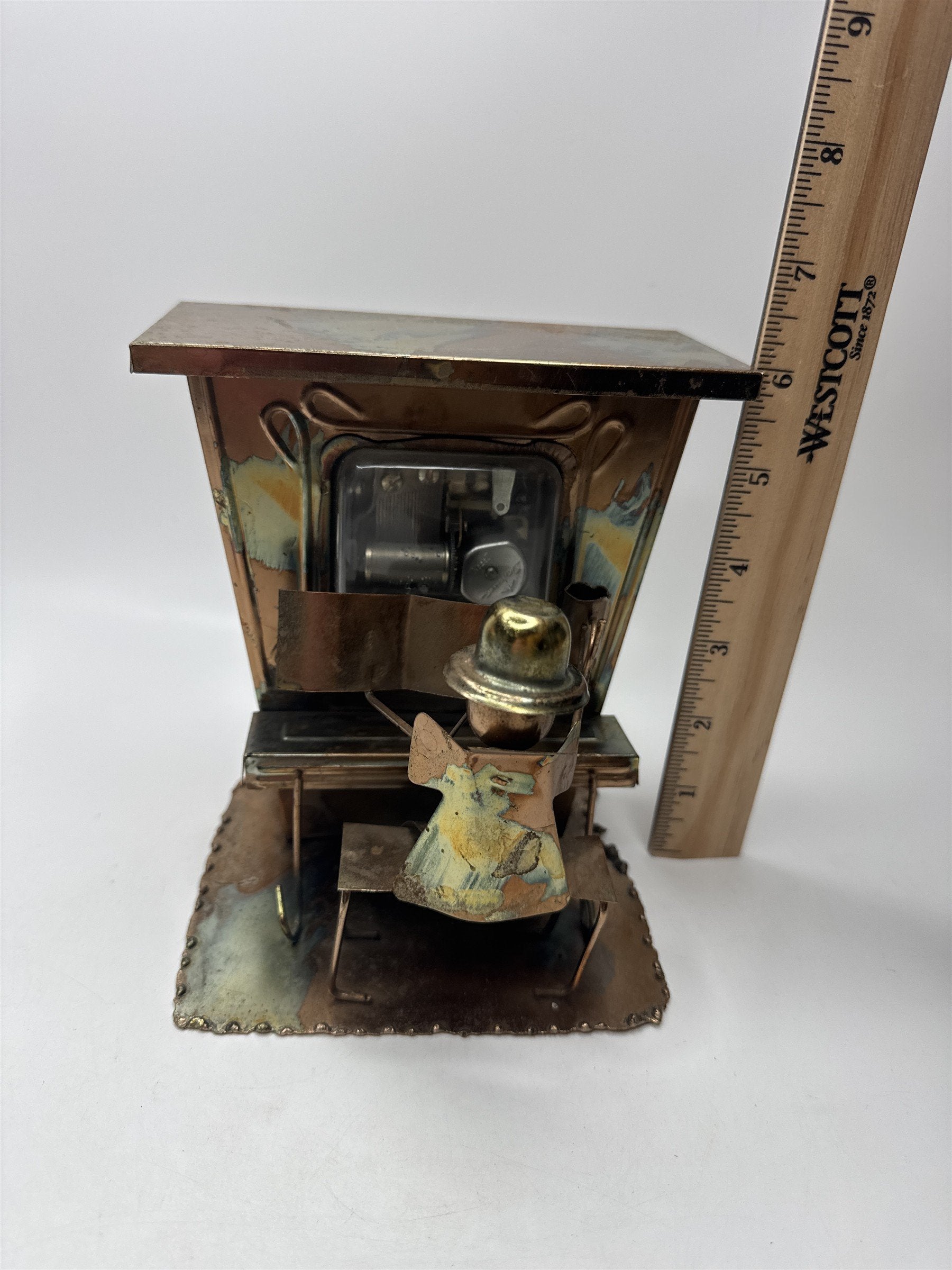 Vintage Metal Grand Piano Music Box Patina Pianist Musician Folk Art Saloon