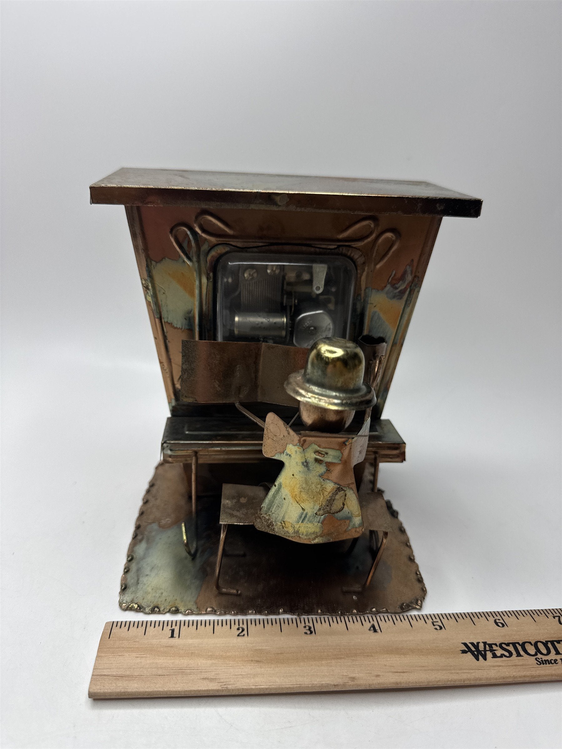 Vintage Metal Grand Piano Music Box Patina Pianist Musician Folk Art Saloon