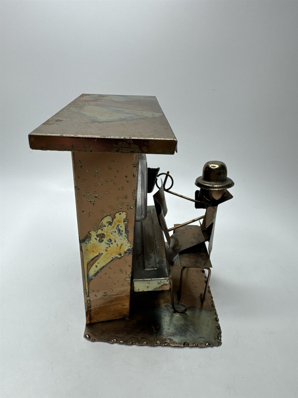 Vintage Metal Grand Piano Music Box Patina Pianist Musician Folk Art Saloon