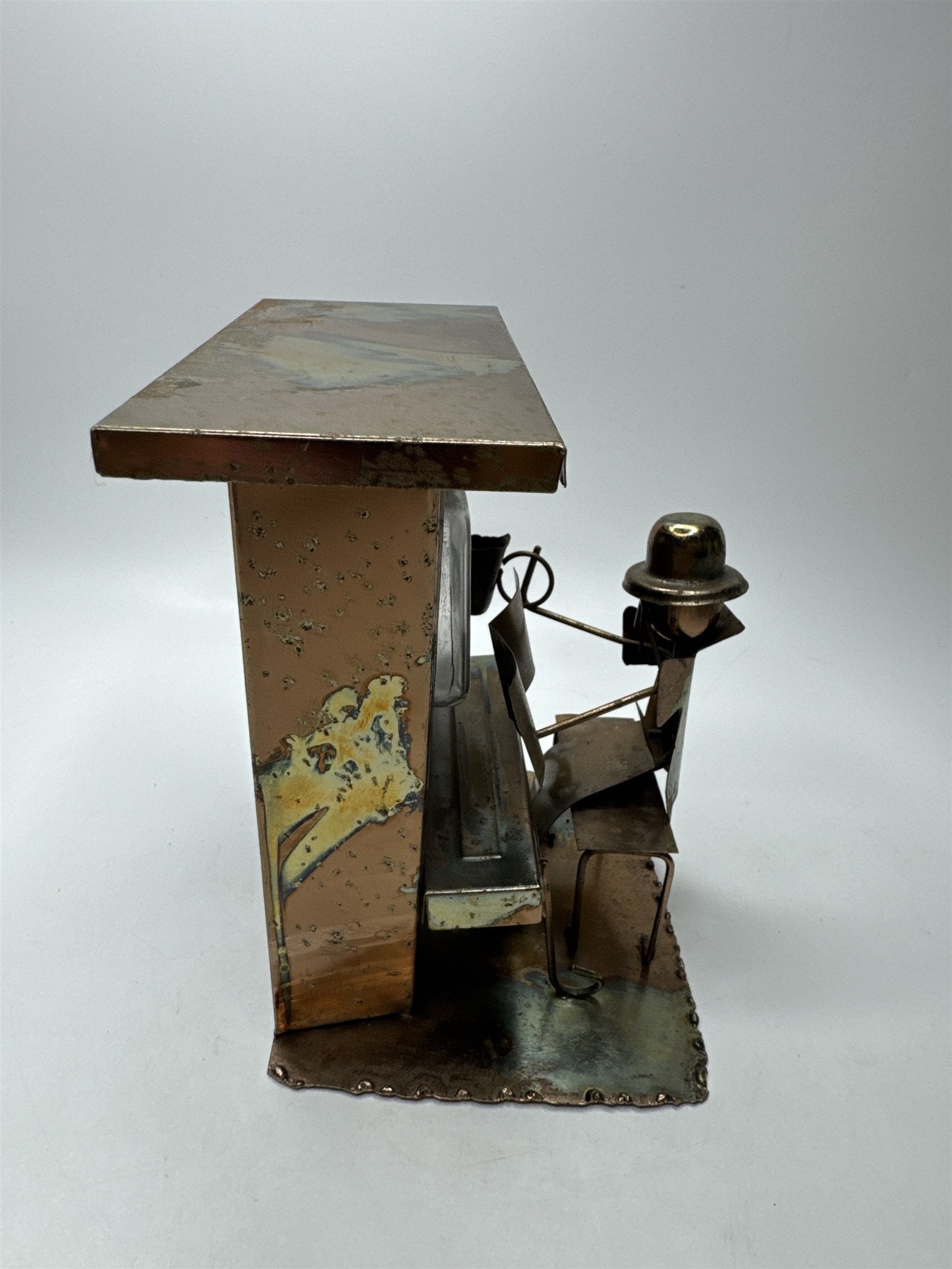 Vintage Metal Grand Piano Music Box Patina Pianist Musician Folk Art Saloon