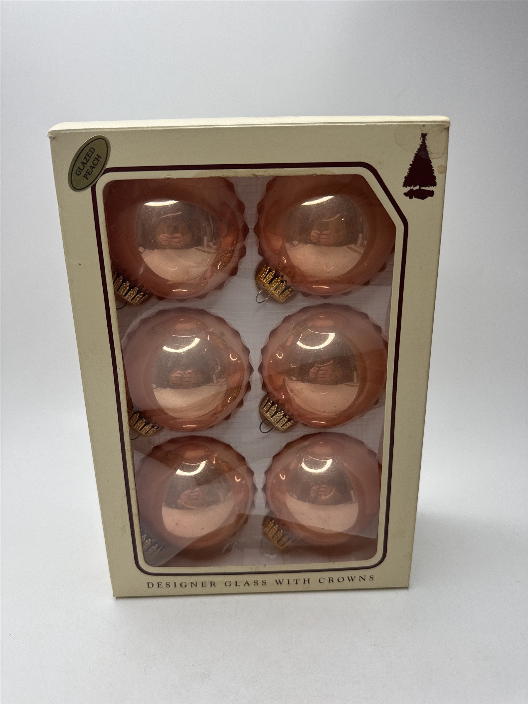 Set of 6 Christmas by Krebs Peach Glazed Glass Ball Ornaments Holiday Retro