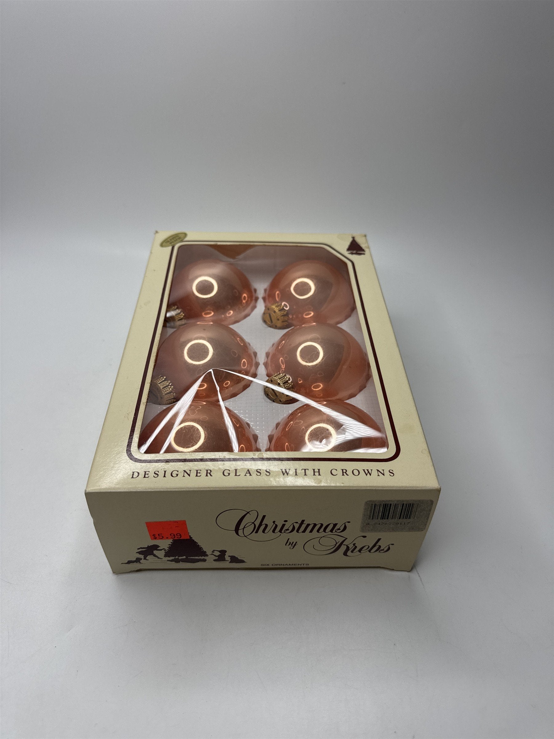Set of 6 Christmas by Krebs Peach Glazed Glass Ball Ornaments Holiday Retro