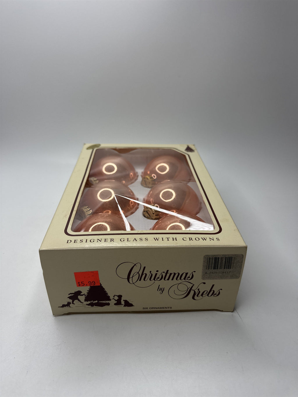 Set of 6 Christmas by Krebs Peach Glazed Glass Ball Ornaments Holiday Retro