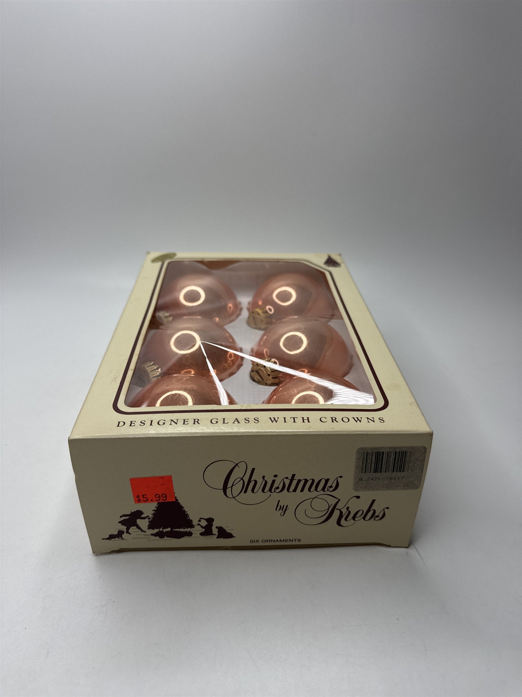 Set of 6 Christmas by Krebs Peach Glazed Glass Ball Ornaments Holiday Retro