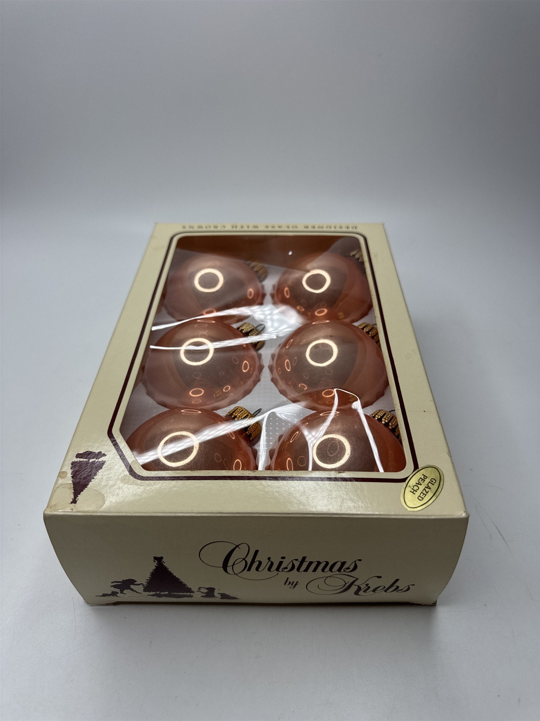Set of 6 Christmas by Krebs Peach Glazed Glass Ball Ornaments Holiday Retro