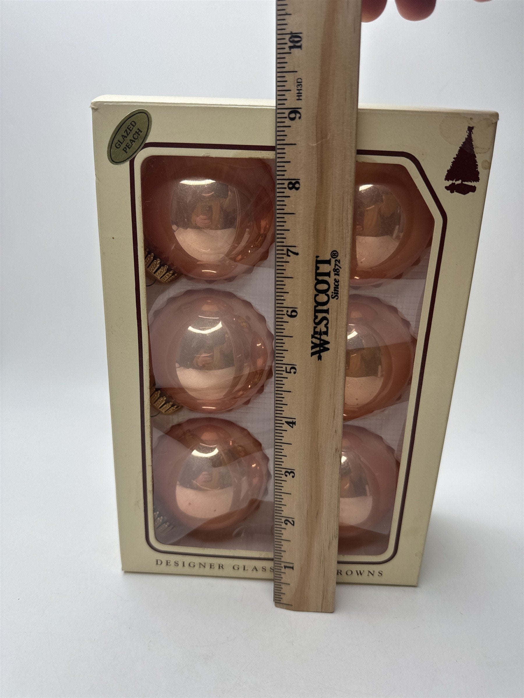 Set of 6 Christmas by Krebs Peach Glazed Glass Ball Ornaments Holiday Retro