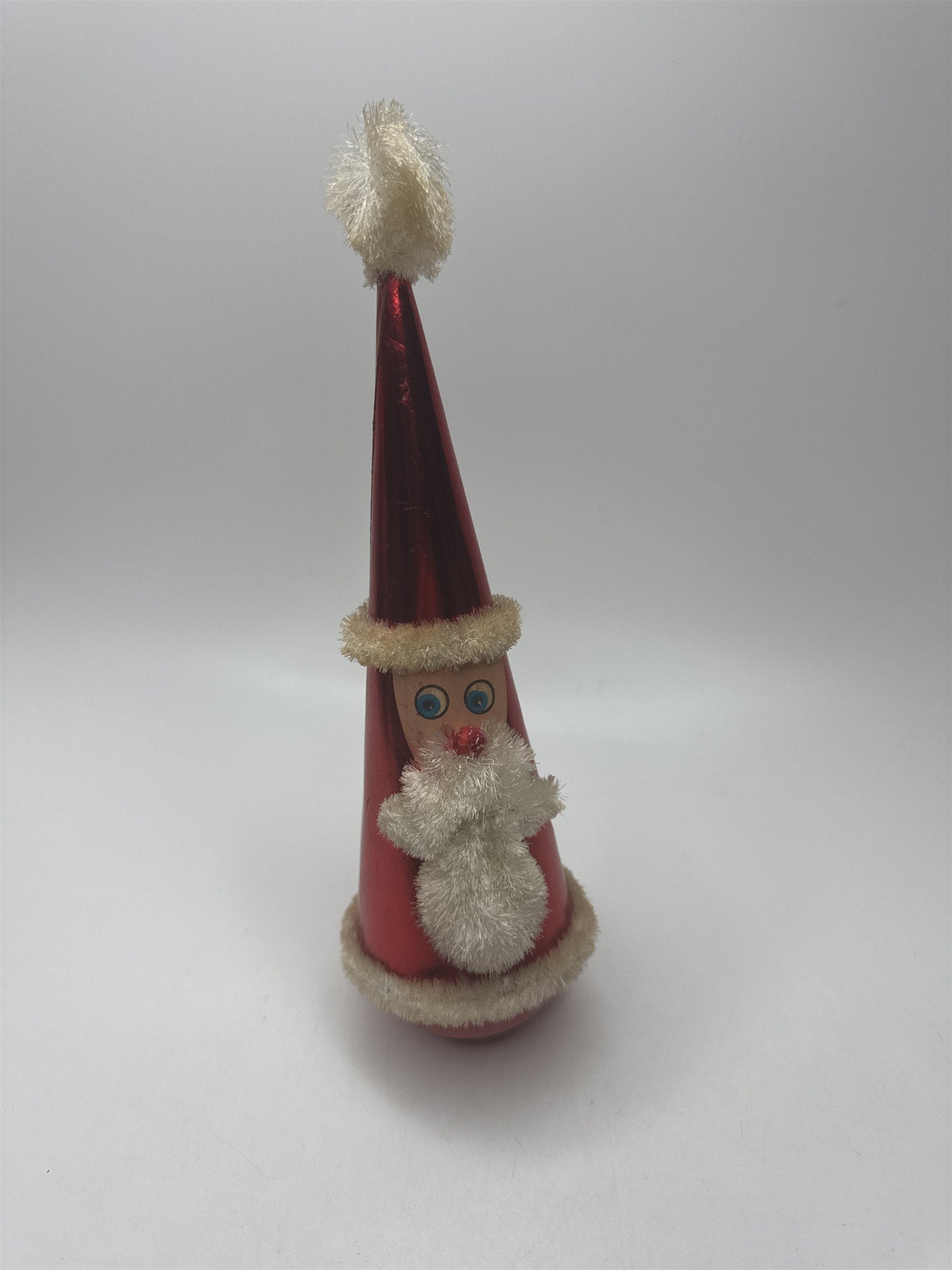 Vintage Santa Roly Poly Bobble Toy Figurine Red Cone Chenille Kitsch MCM