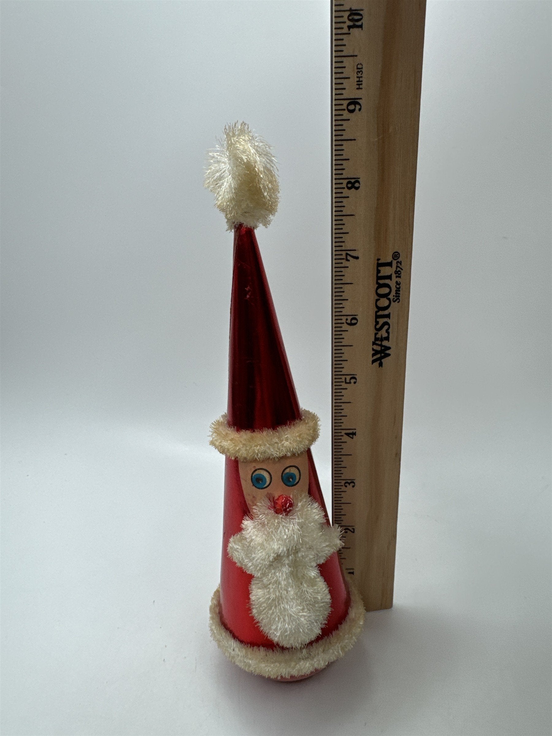 Vintage Santa Roly Poly Bobble Toy Figurine Red Cone Chenille Kitsch MCM