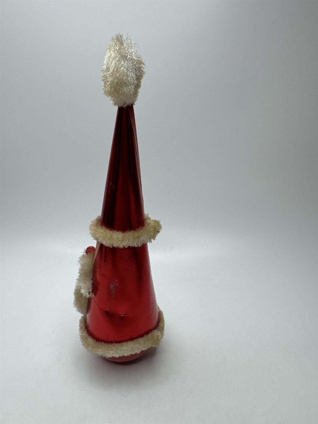 Vintage Santa Roly Poly Bobble Toy Figurine Red Cone Chenille Kitsch MCM