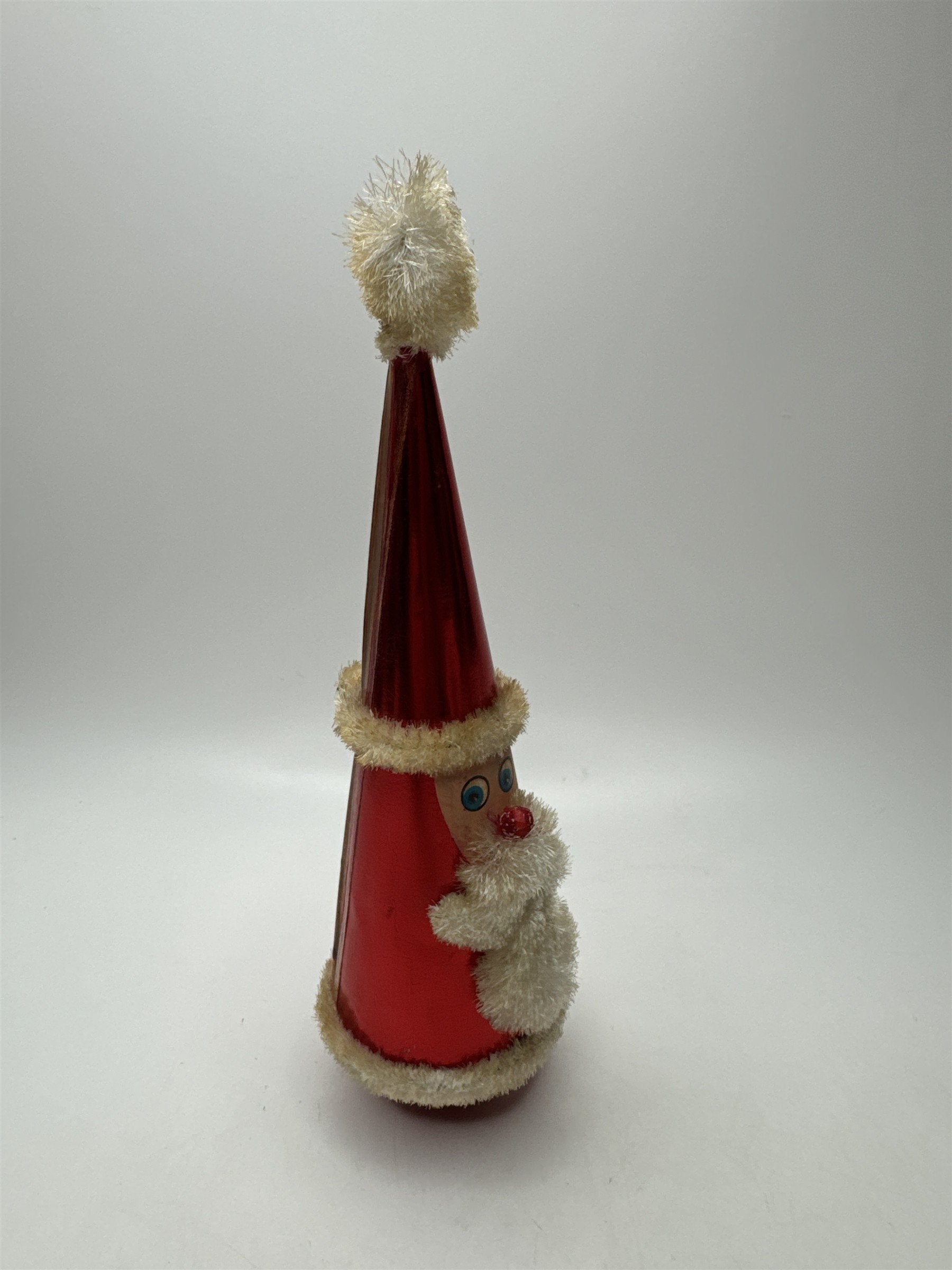 Vintage Santa Roly Poly Bobble Toy Figurine Red Cone Chenille Kitsch MCM