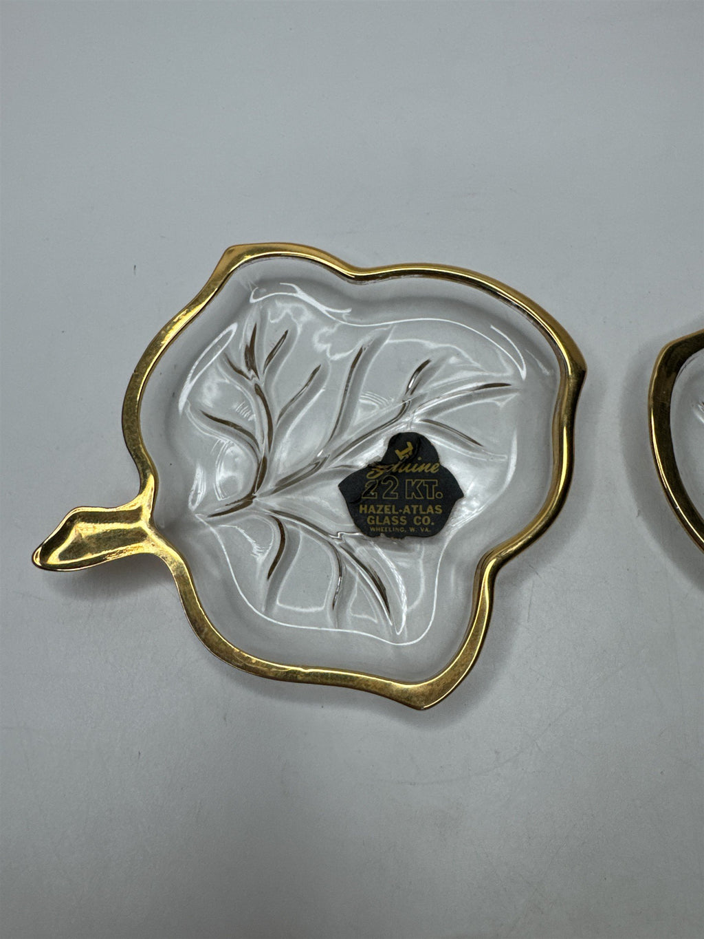 Vintage Hazel Atlas Set 3 Leaf Dishes 22Kt Gold Trim Candy Relish Ashtrays