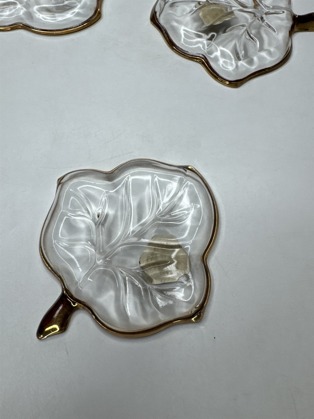 Vintage Hazel Atlas Set 3 Leaf Dishes 22Kt Gold Trim Candy Relish Ashtrays