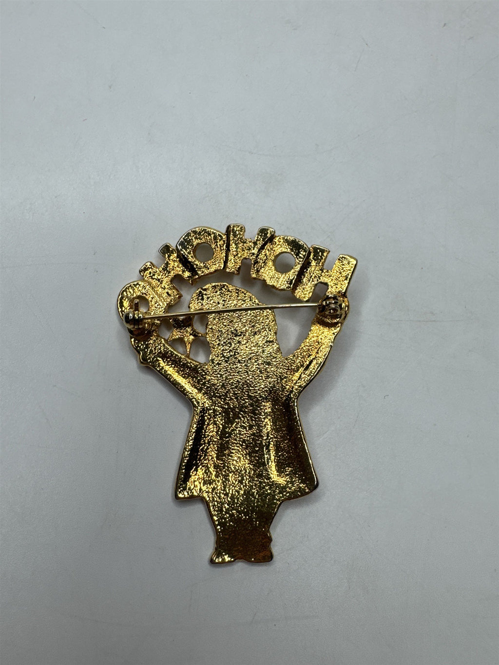 Vintage Enamel Santa Brooch Pin Ho Ho Ho Figural Christmas Red Green Gold