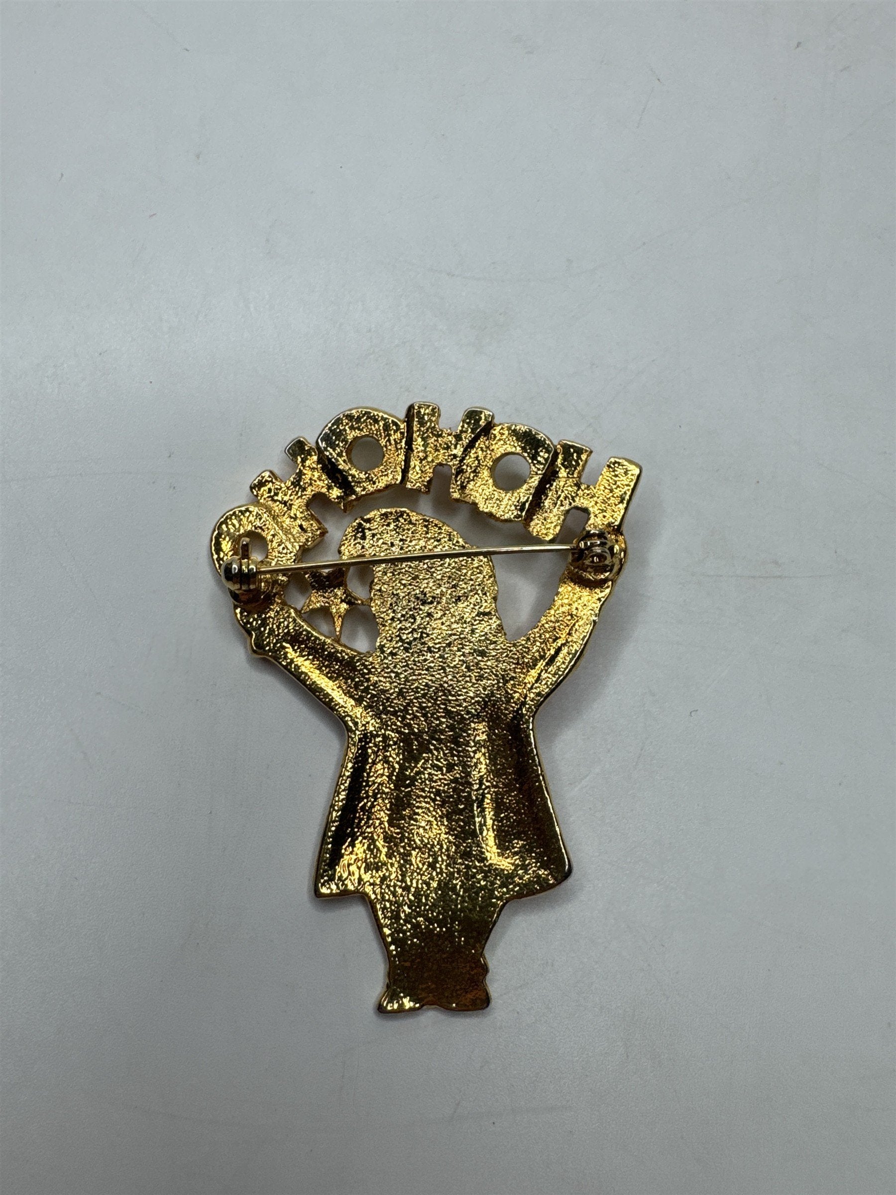 Vintage Enamel Santa Brooch Pin Ho Ho Ho Figural Christmas Red Green Gold