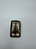 Vintage Enamel Christmas Tree Brooch Pin Plaid Tartan Frame Jewelry Red Green