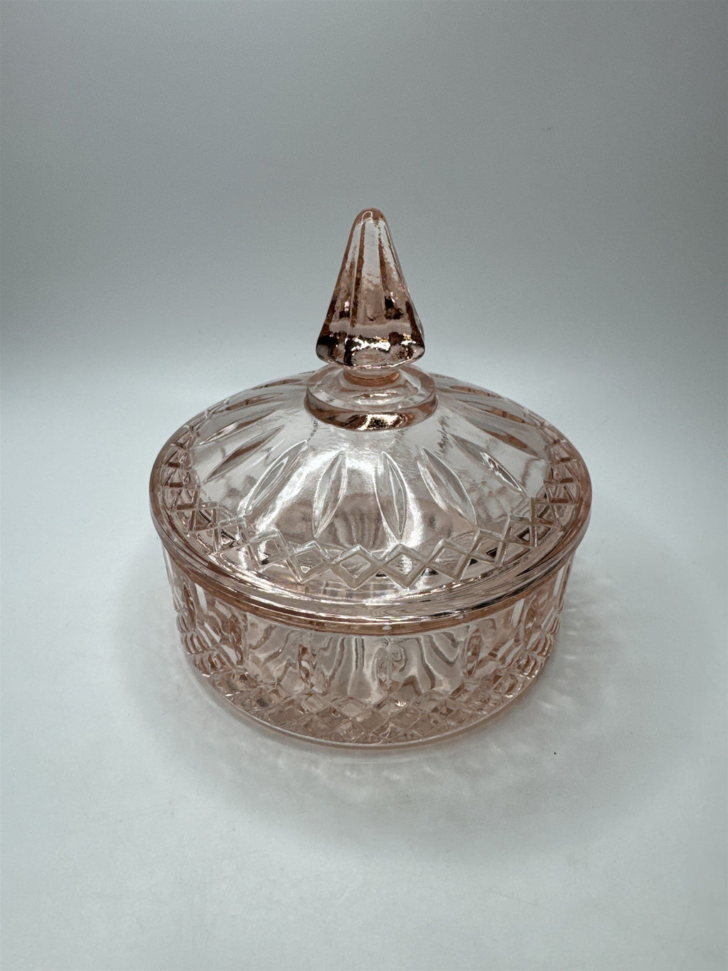 Vintage Indiana Glass Pink Covered Candy Dish Diamond Point Depression Trinket