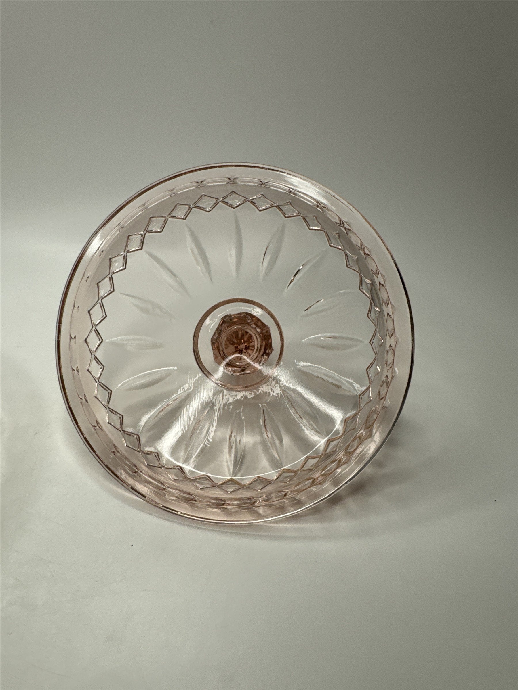 Vintage Indiana Glass Pink Covered Candy Dish Diamond Point Depression Trinket