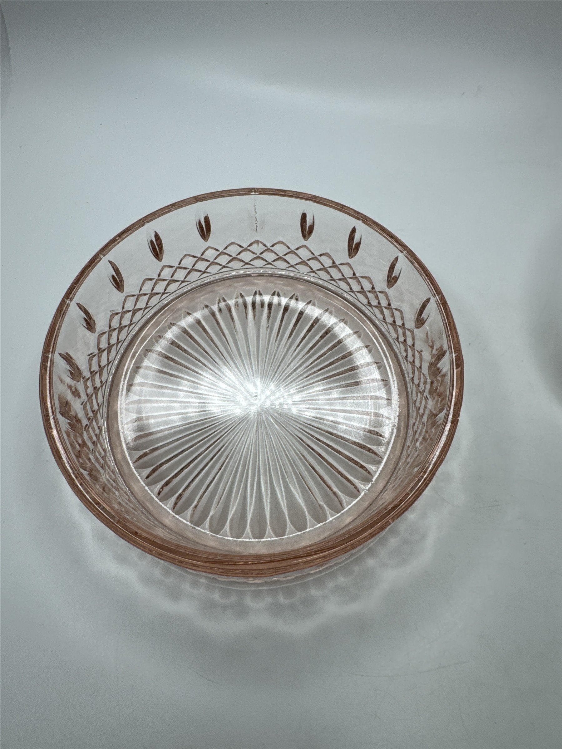 Vintage Indiana Glass Pink Covered Candy Dish Diamond Point Depression Trinket