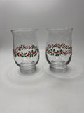 Set 2 Vintage Libbey Holly Ribbon Christmas Glasses Tumblers Holiday