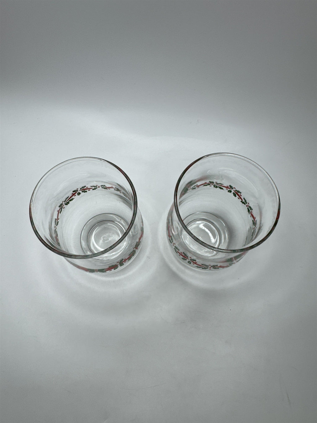 Set 2 Vintage Libbey Holly Ribbon Christmas Glasses Tumblers Holiday