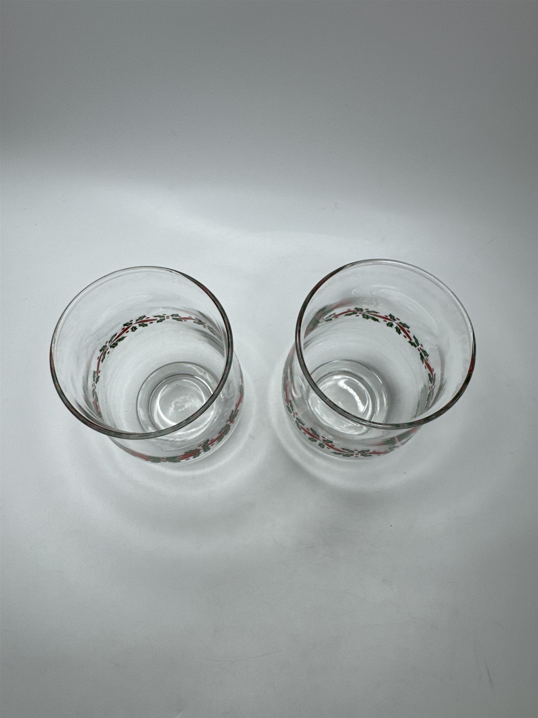 Set 2 Vintage Libbey Holly Ribbon Christmas Glasses Tumblers Holiday