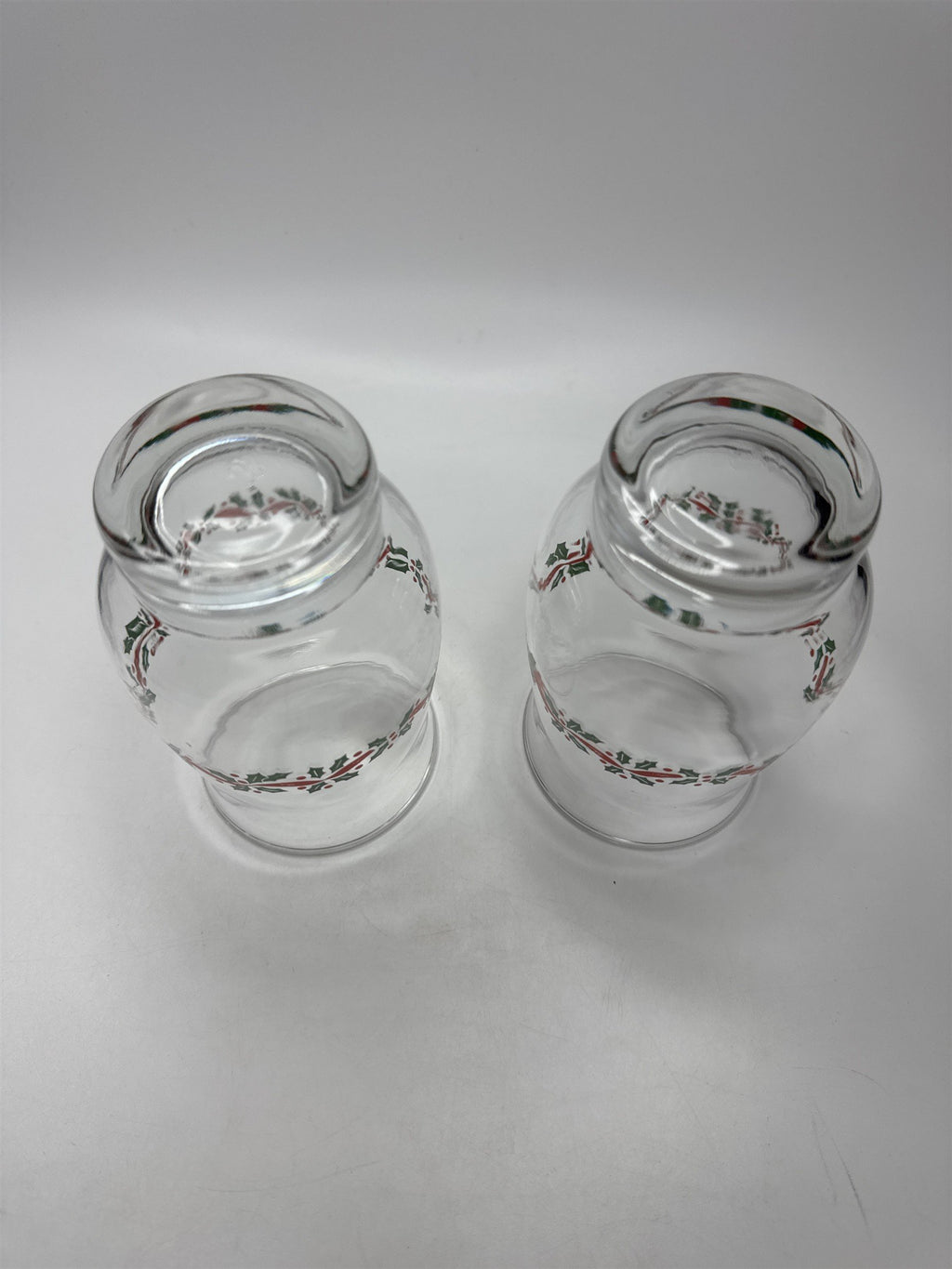 Set 2 Vintage Libbey Holly Ribbon Christmas Glasses Tumblers Holiday